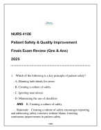 NURS 4106 (Patient Safety & Quality Improvement) Finals Exam Review (Qns & Ans) 2025