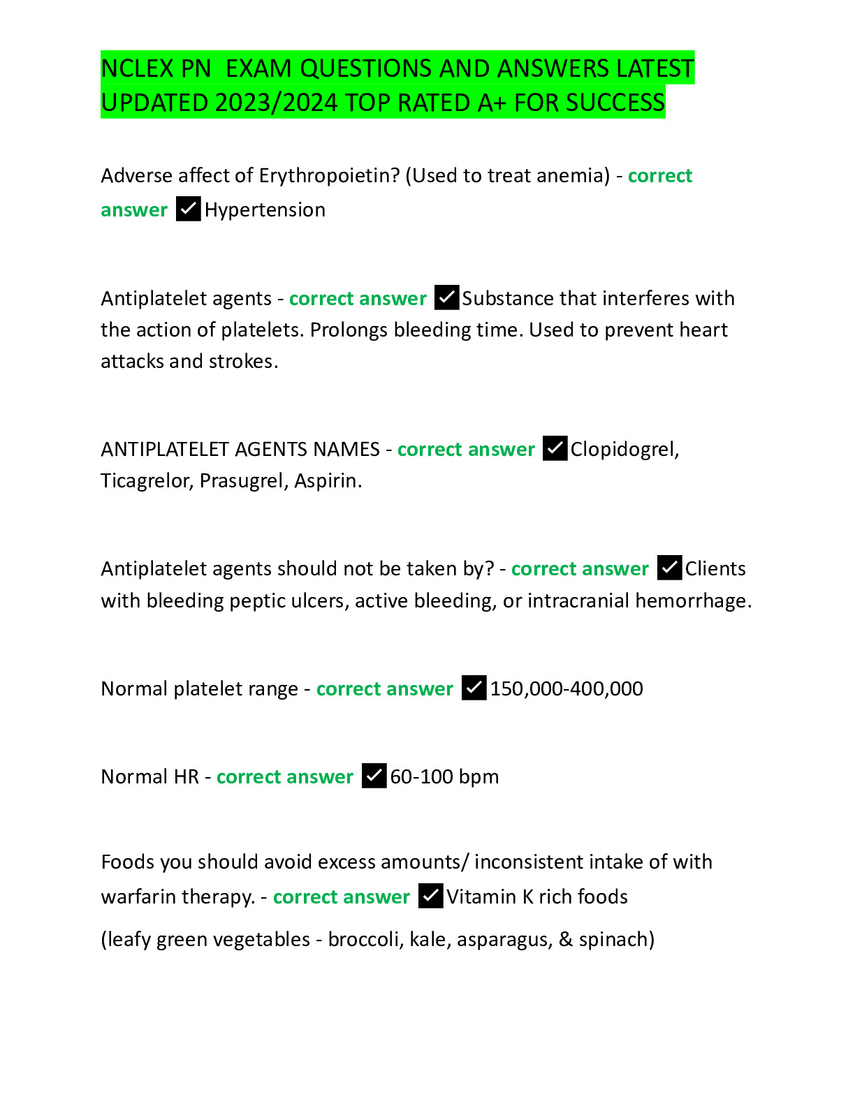 NCLEX PN  EXAM QUESTNS AND ANSWERS LATEST UPDATED 2023/2024 TOP RATED A+ FOR SUCCESS