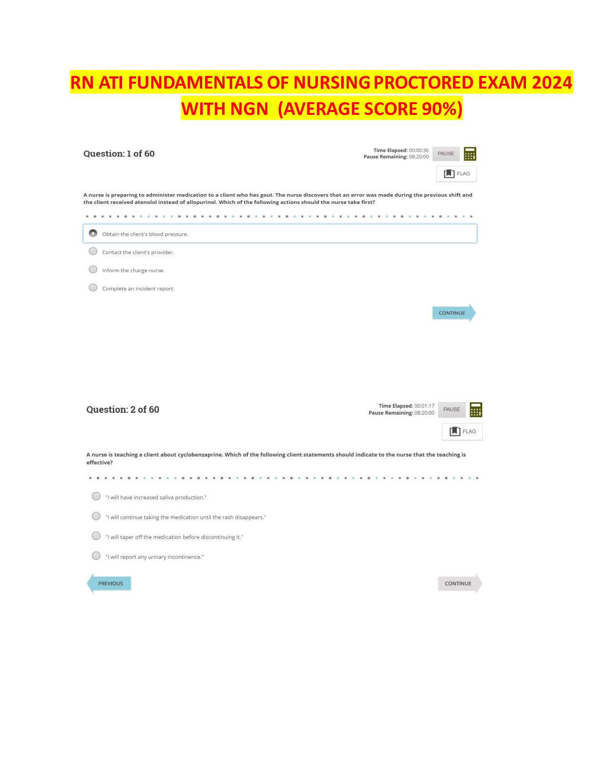 RN ATI FUNDAMENTALS OF NURSING PROCTORED EXAM 2024 WITH NGN COMPILATION