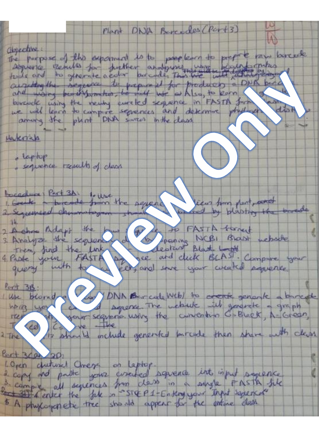 Bio of Seed Plants Lab Report: Plant DNA Barcode (Part 3)