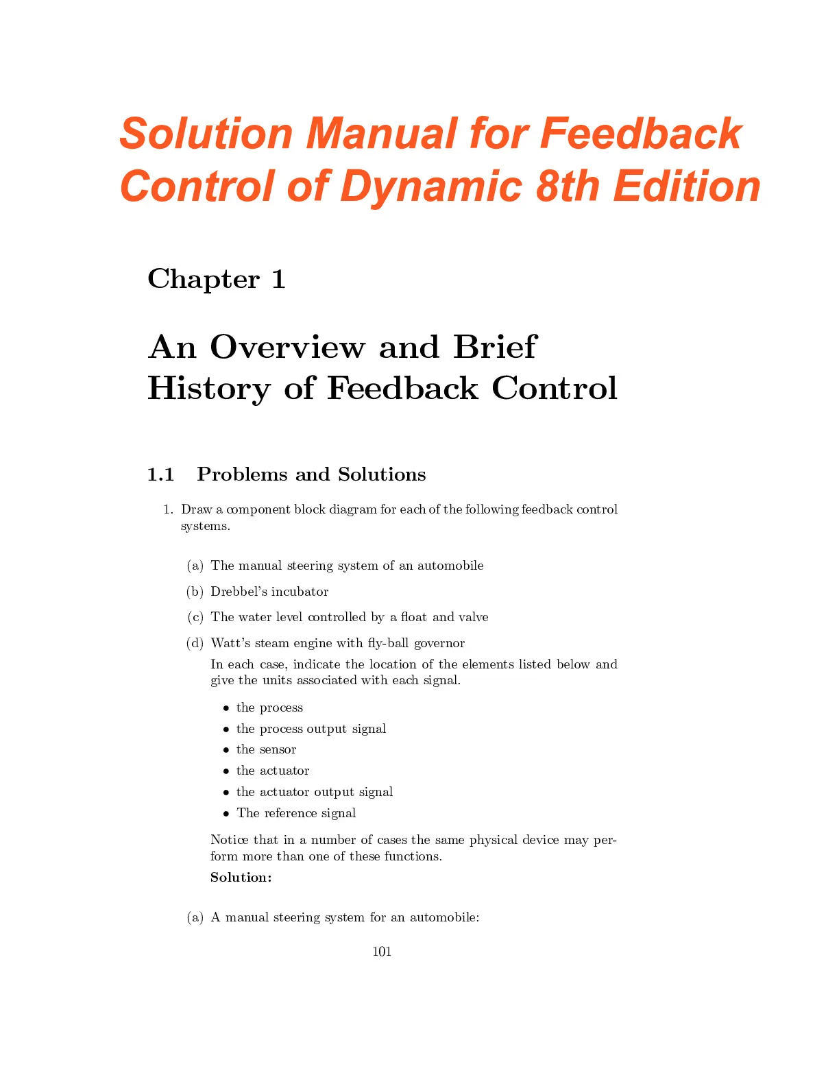 Solution Manual for Feedback Control of Dynamic - DocMerit