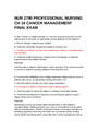 NUR 2790 - PROFESSIONAL NURSING CH 16 CANCER MANAGEMENT. FINAL EXAM.