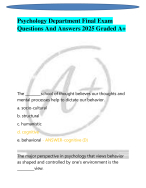 Psychology Department Final Exam Questions And Answers 2025 Graded A+