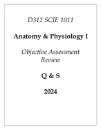 WGU D312) SCIE 1011 Anatomy & Physiology I Objective Assessment Review Q & S 2024.