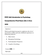 PSYC 1001 Intro to Psychology Comprehensive Final Exam 2025 (With Soln