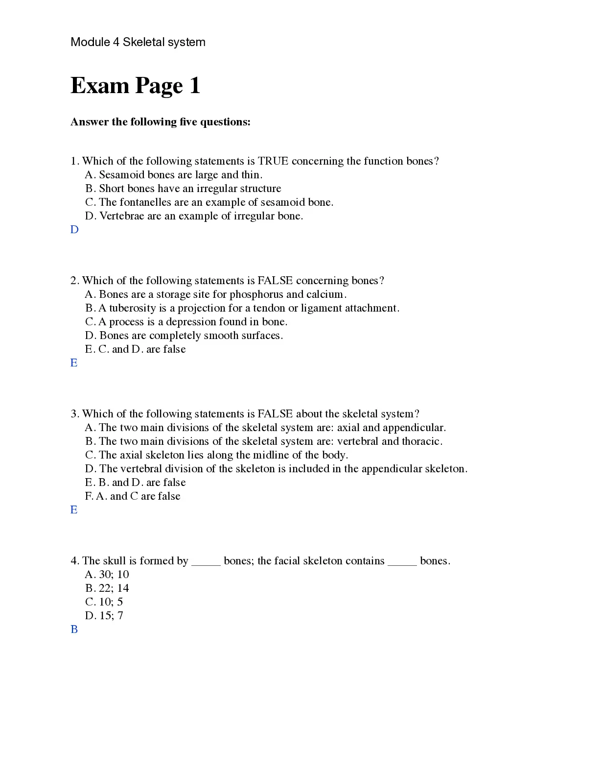 A&P 1 101 Module 4 Skeletal system Exam Questions and Answers (New ...