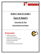 NUR 417 Exam 3 | Care of Adult II | Questions & Answers| Grade A | 100% Correct | (NEW 2026