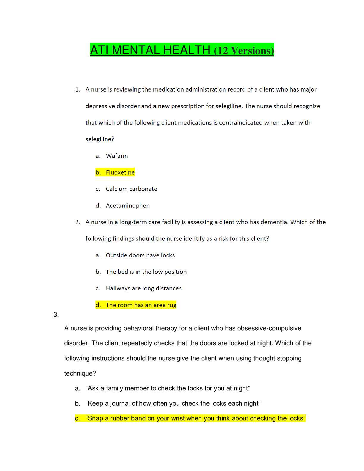 ATI Mental Health Proctored Exam NGN 2024 (12 New Versions, 2024/2025