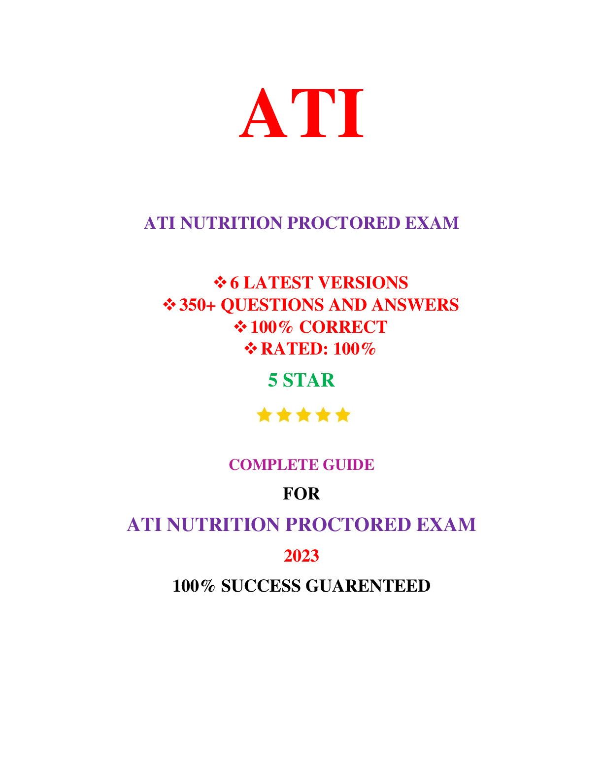 ATI Nutrition Proctored Exam NGN 2024 (6 New Versions, 2024/2025