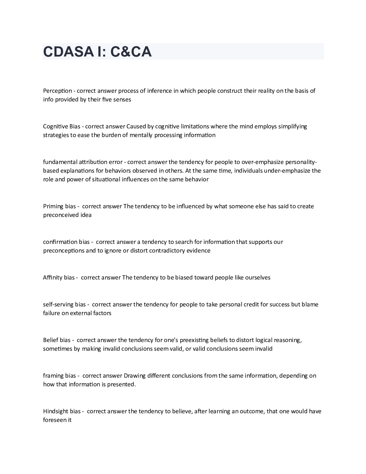 CDASA I: C&CA questions with correct answers 2024/2025 - DocMerit