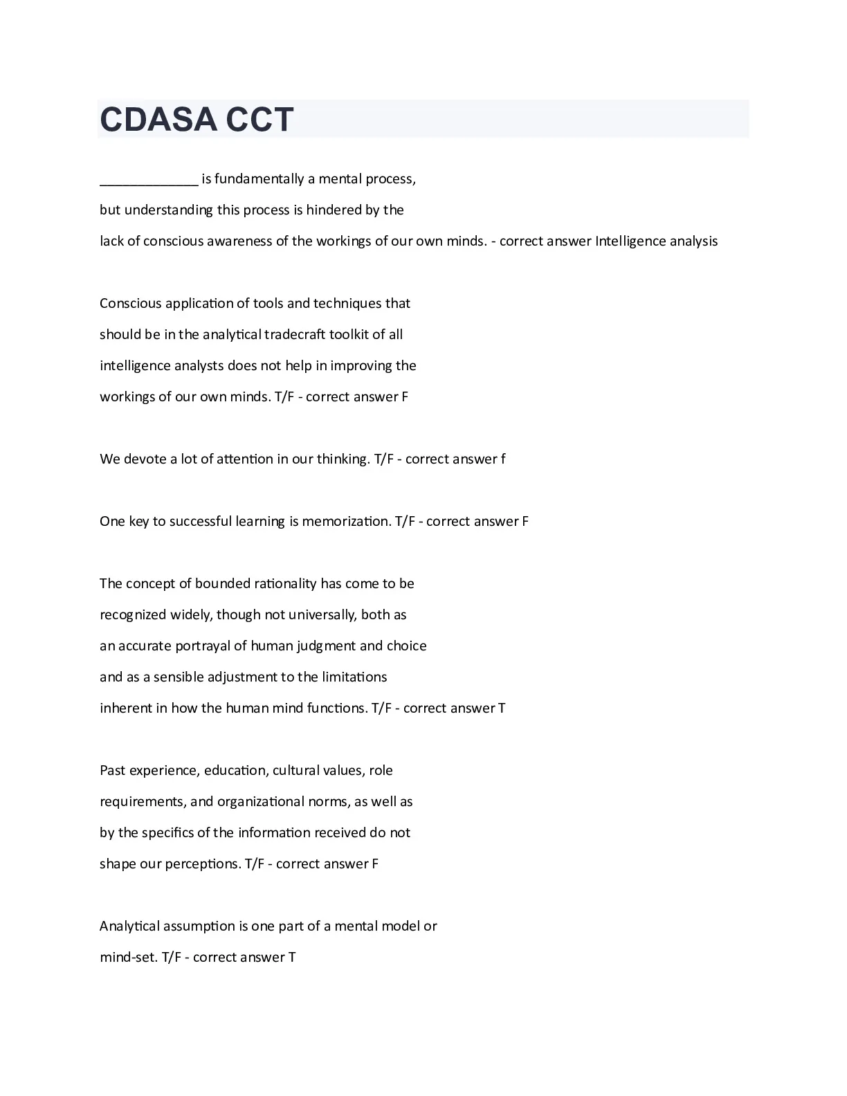 CDASA CCT questions with correct answers 2024/2025 - DocMerit