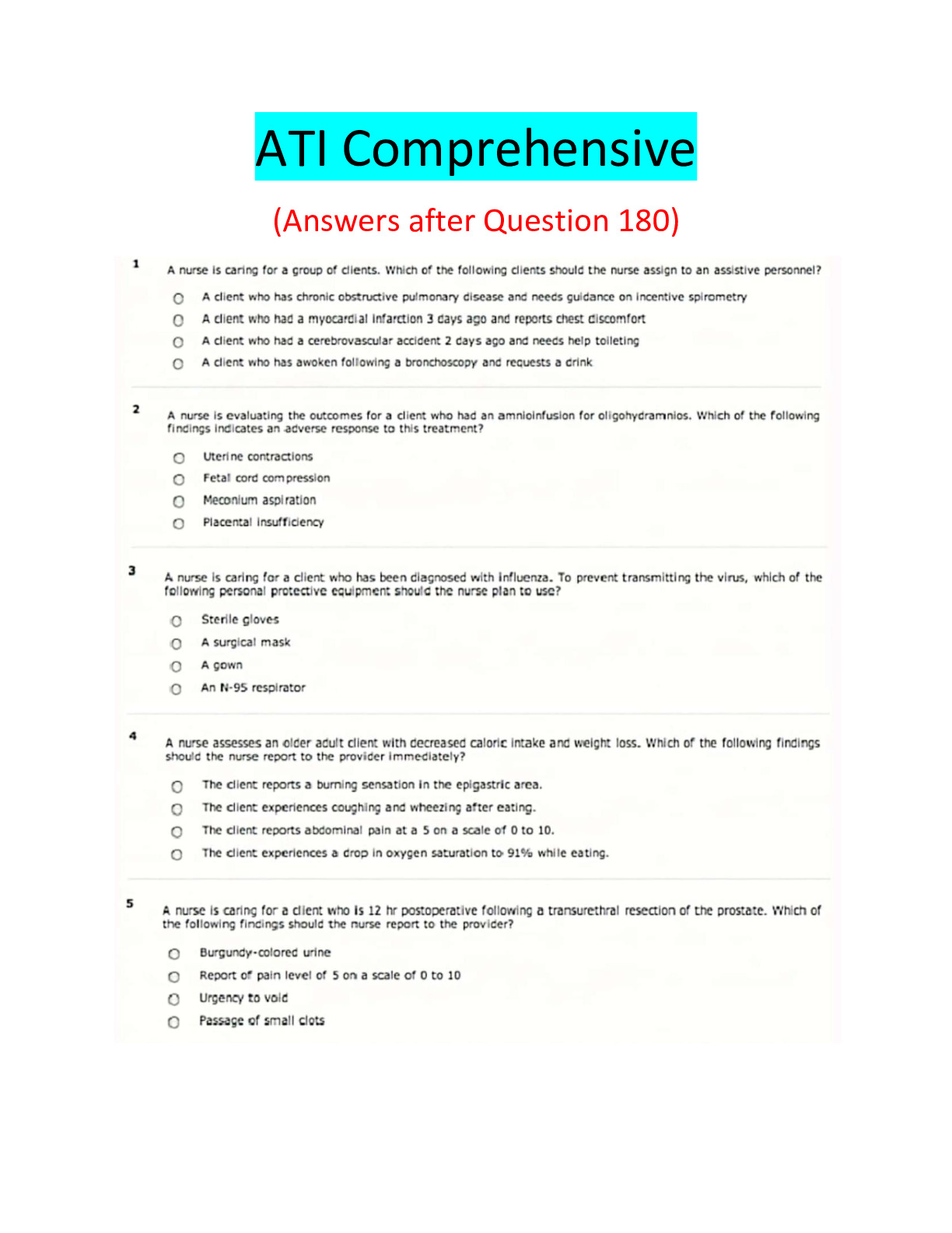 ATI Comprehensive Exit Exam Bundle 2024 ATI COMPREHENSIVE EXIT EXAM