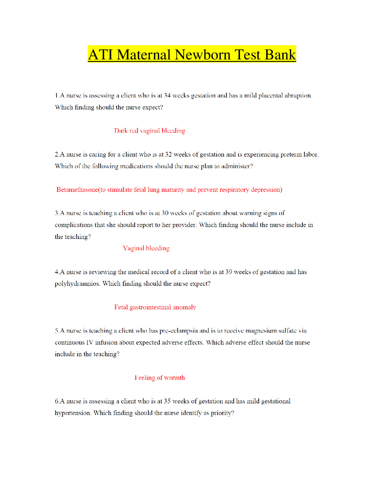 ATI Maternal Newborn Proctored Exam Bundle (New2024/2025) (Latest Real