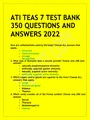 ATI TEAS 7 TEST BANK 350 QUESTIONS AND ANSWERS 2022-2023