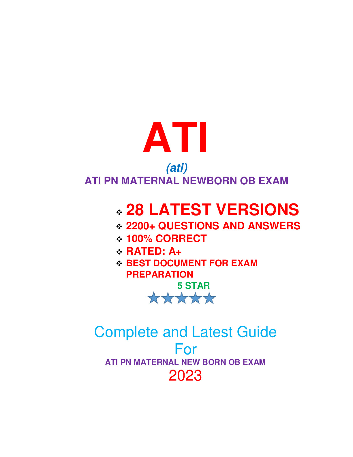 ATI PN MATERNAL NEWBERN OB EXAM (28 EXAM SETS)