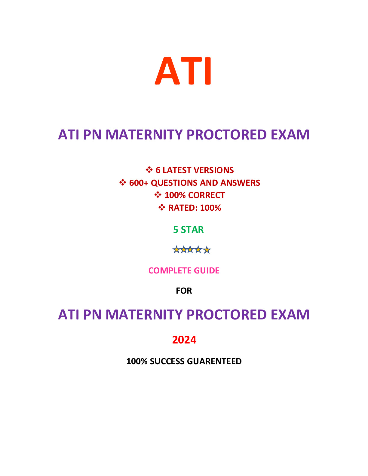 ATI PN Maternity Proctored Exam (6 Latest Versions, New-2024)