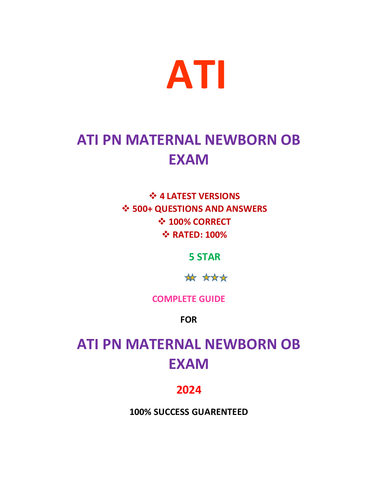 ATI PN Maternal Newborn Ob Exam (4 Latest Versions, New-2024)
