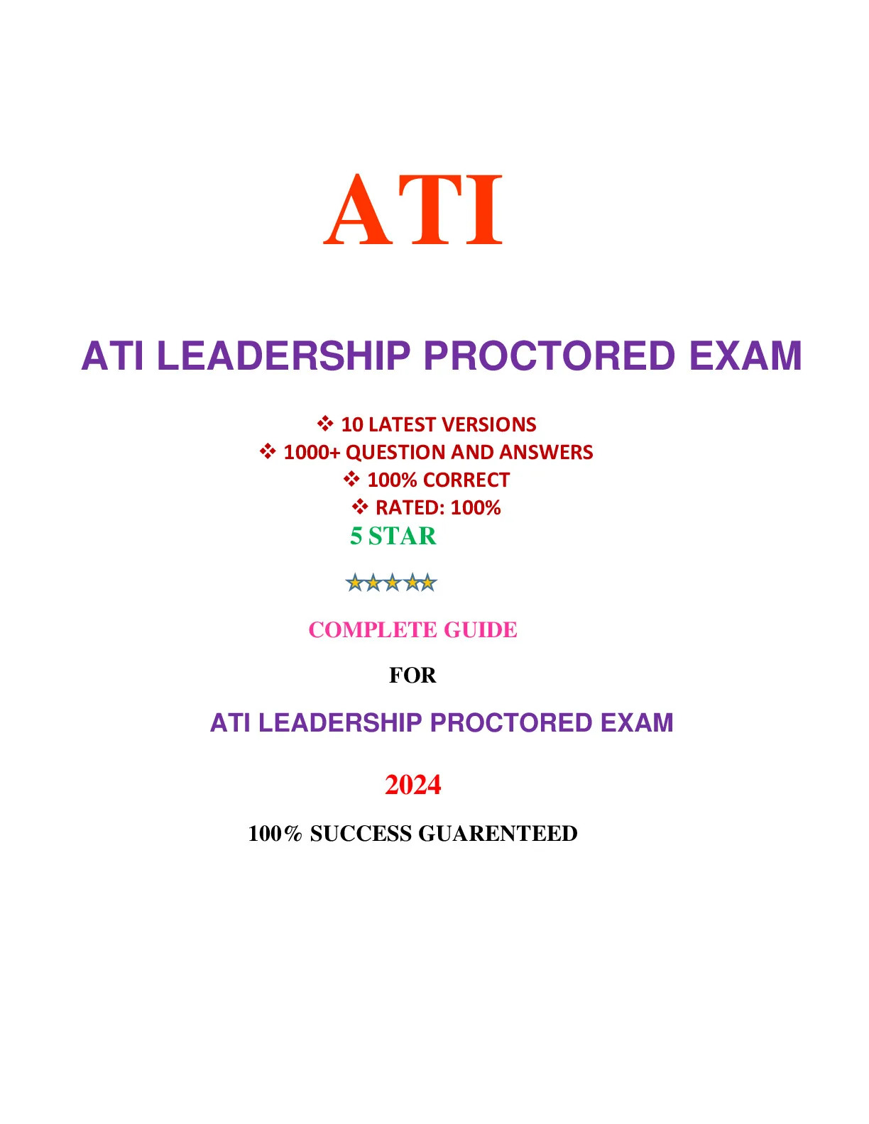 ATI Leadership Proctored Exam (10 Latest Versions, New-2024) - DocMerit