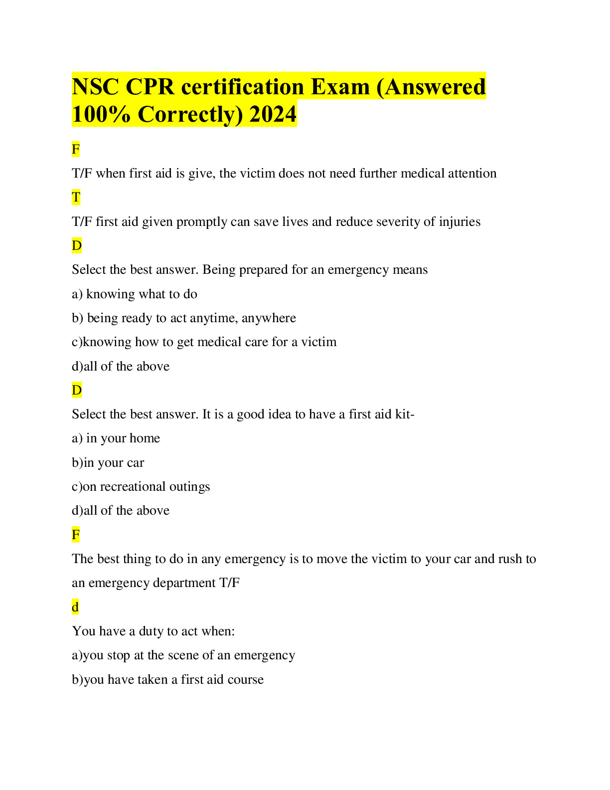 NSC ExamNSC CPR certification ExamNSC First Aid, CPR & AED ExamAll