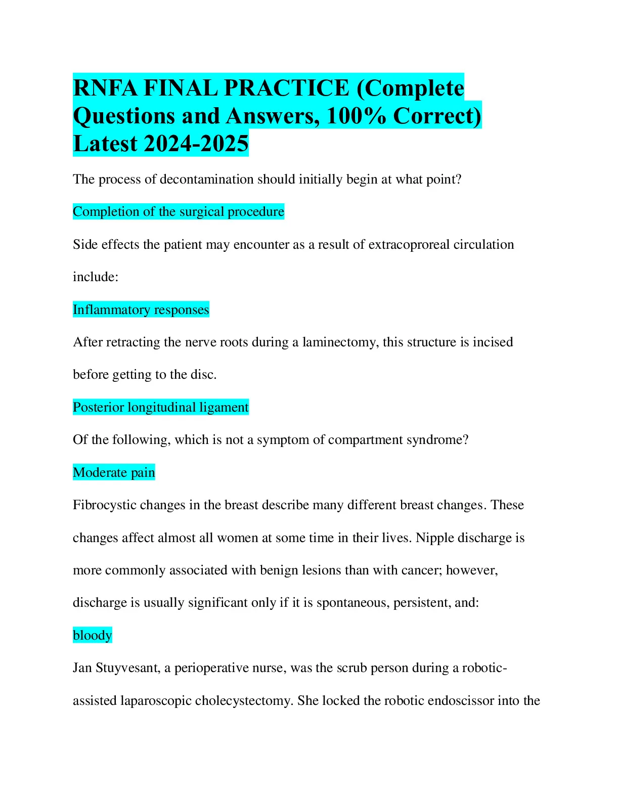 RNFA FINAL PRACTICE|RNFA course 1 period quiz|RNFA FINAL EXAM 2 |Course ...