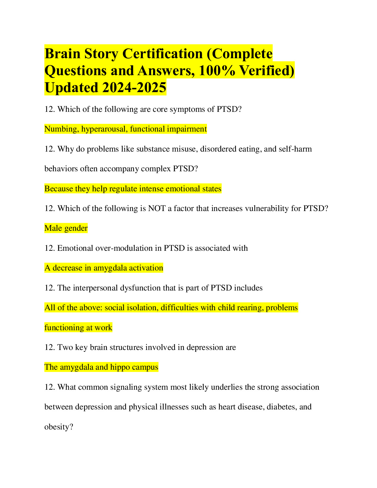 Brain Story Certification (2 best versions) Brain Story Exam 1 Brain