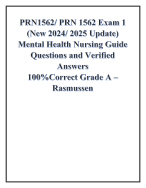 PRN 1562 Exam 1 Mental Health Nursing Guide Latest Update 2024/2025 Questions and Verified Answers