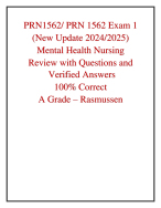 PRN 1562 Exam 1 (New Update 2024/2025) Mental Health Nursing Review with Questions & Answers
