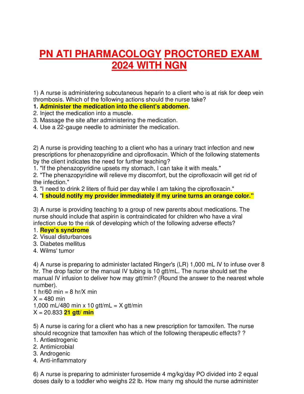 PN ATI PHARMACOLOGY PROCTORED EXAM 2024 WITH NGN - DocMerit