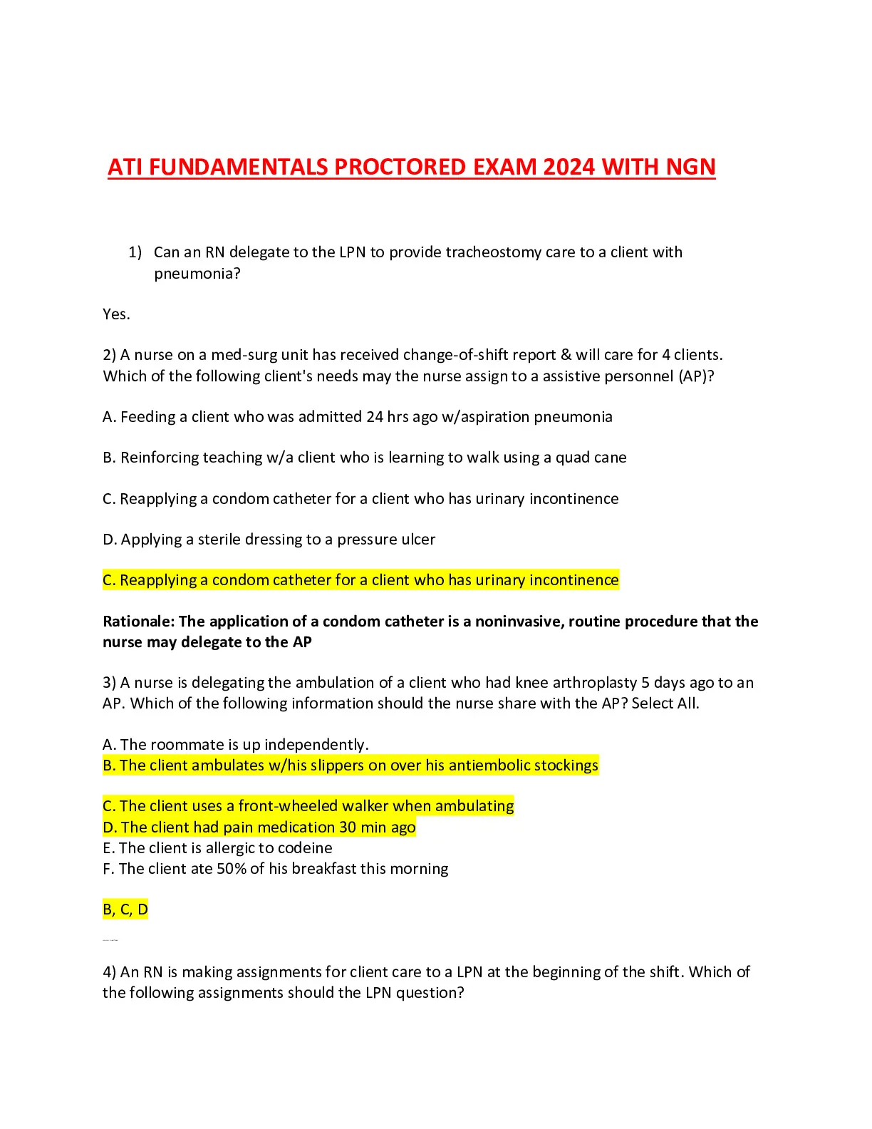 ATI FUNDAMENTALS PROCTORED EXAM 2024 WITH NGN - DocMerit