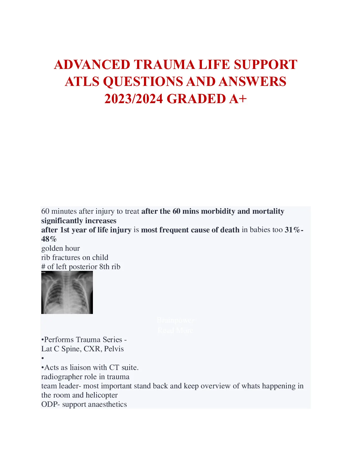 Advanced Trauma Life Support ATL Questions and Answers 2023/2024 - DocMerit