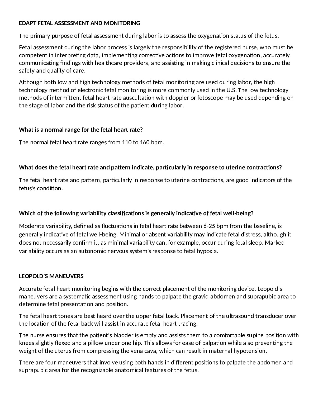 NR 327 EDAPT FETAL ASSESSMENT AND MONITORING 2024 - DocMerit