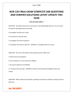 NUR 125 FINAL EXAM COMPLETE 500 QUESTIONS AND VERIFIED SOLUTIONS LATEST UPDATE THIS YEAR