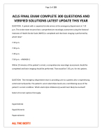 ACLS FINAL EXAM COMPLETE 300 QUESTIONS AND VERIFIED SOLUTIONS LATEST UPDATE THIS YEAR