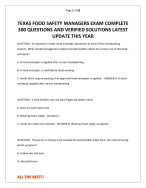 TEXAS FOOD SAFETY MANAGERS EXAM COMPLETE 300 QUESTIONS AND VERIFIED SOLUTIONS LATEST UPDATE