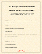 CDL Passenger Endorsement Test ACTUAL EXAM ALL 300 QUESTIONS AND CORRECT ANSWERS LATEST