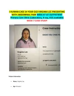 I HUMAN CASE 54 YEAR OLD VIRGINIA LEE PRESENTING WITH ABDOMINAL PAIN WEEK -7 AT OUTPATIENT Primary