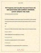 PA Property and Casualty Insurance Exam ALL 500 QUESTIONS AND CORRECT ANSWERS LATEST UPDATE