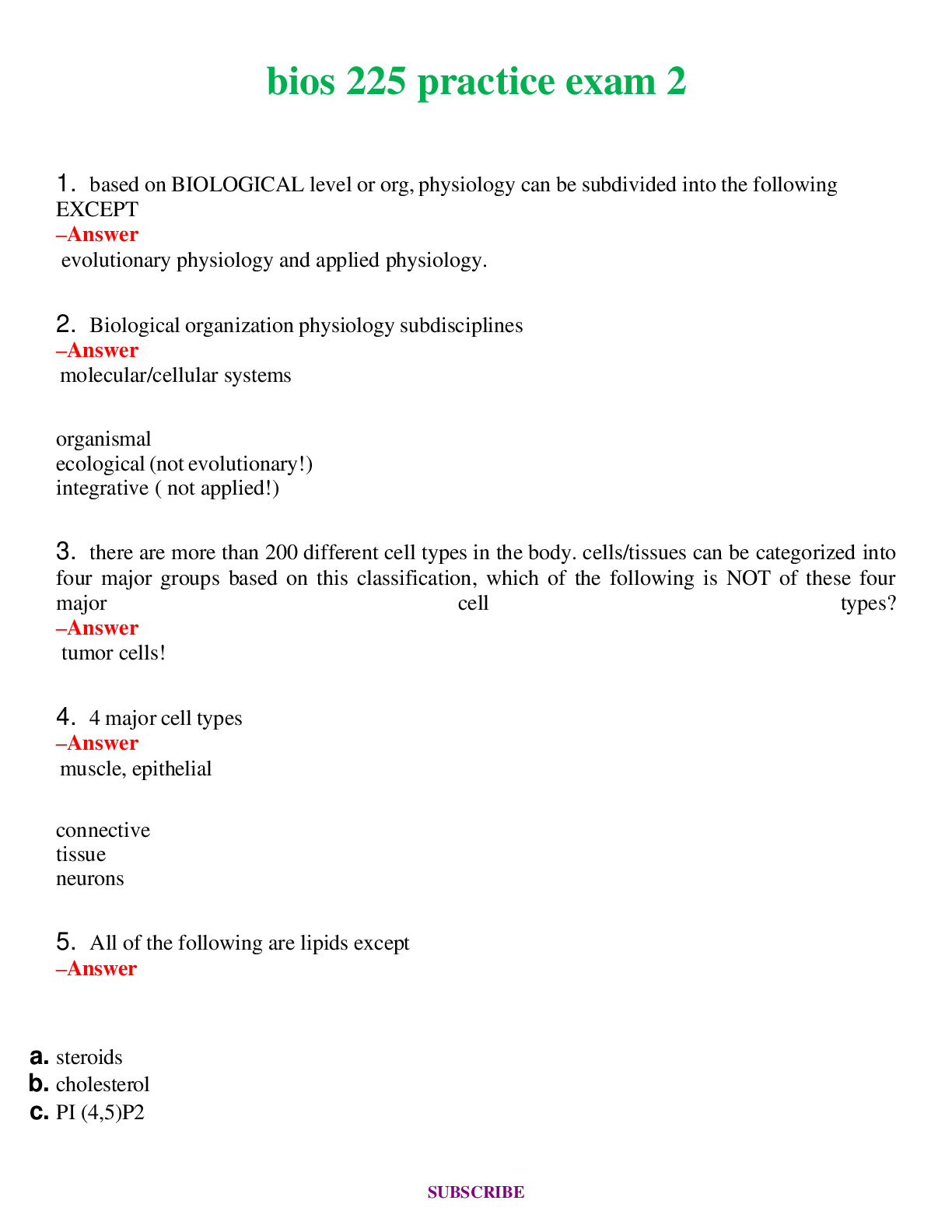 BIOS 225 Exam 1, 2, Midterm Exam, Practice Exam 2 Complete Questions ...