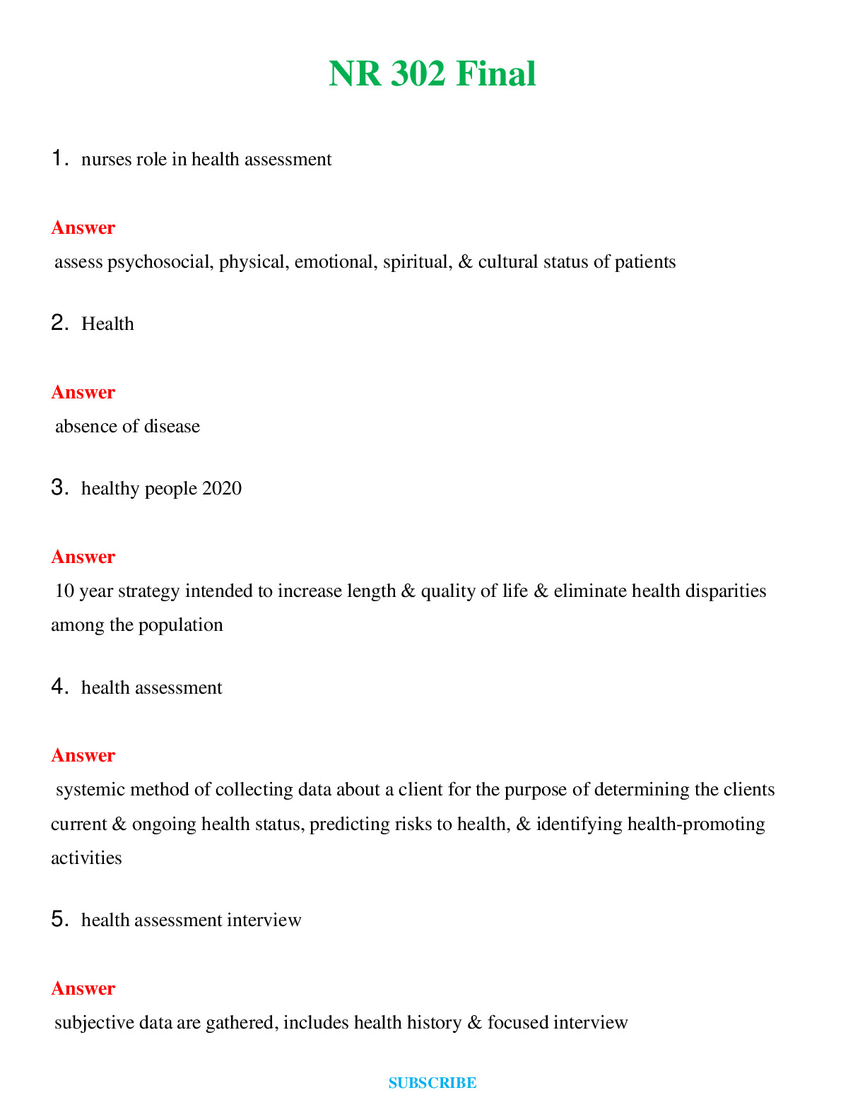 NR 302 Final  (Latest 2024 / 2025) Questions and Answers (Verified Answers)