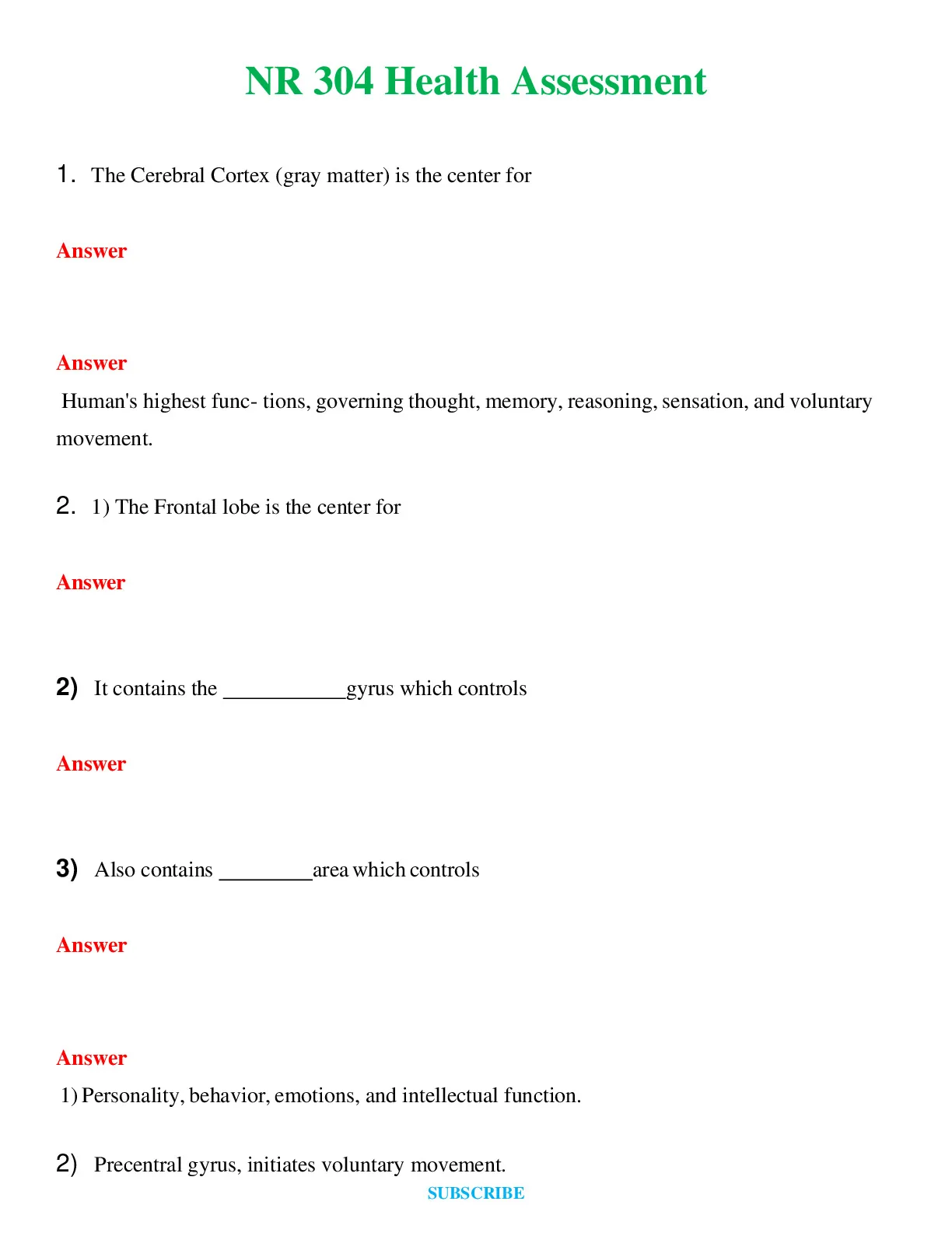 NR 304 | Updated 2024 | Health Assessment , Health Assessment Exam 1 ...