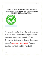 2024 ATI PROCTORED FUNDAMENTALS  EXAM 2023 70 QUESTIONS AND ANSWERS  NURSING EXAM RATED A+