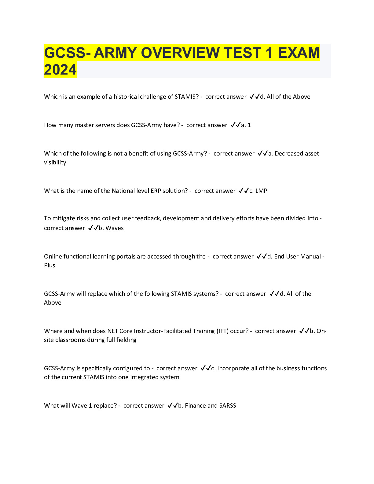 GCSS ARMY OVERVIEW TEST 1 EXAM 2024 DocMerit