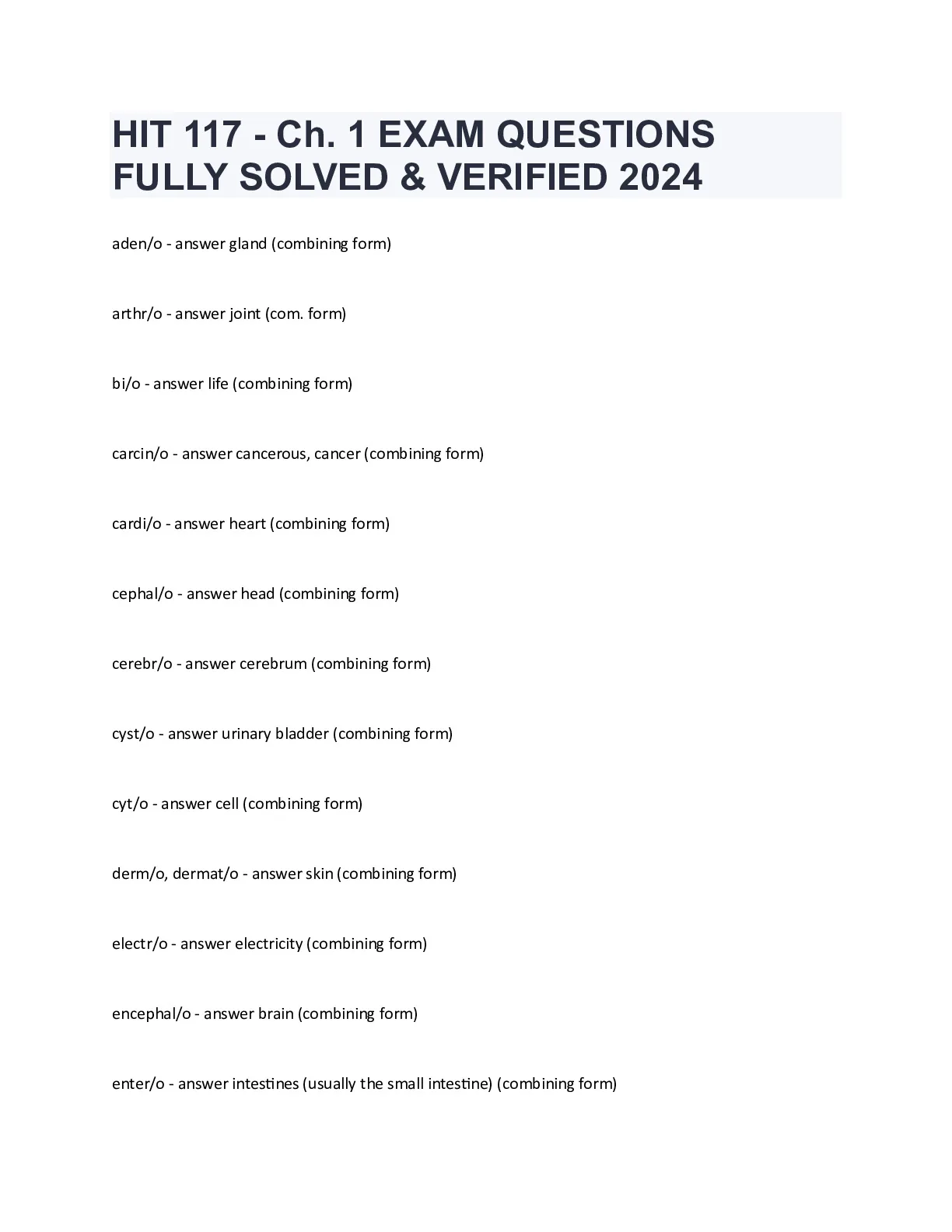 HIT 117 - Ch. 1 EXAM QUESTIONS FULLY SOLVED and - DocMerit