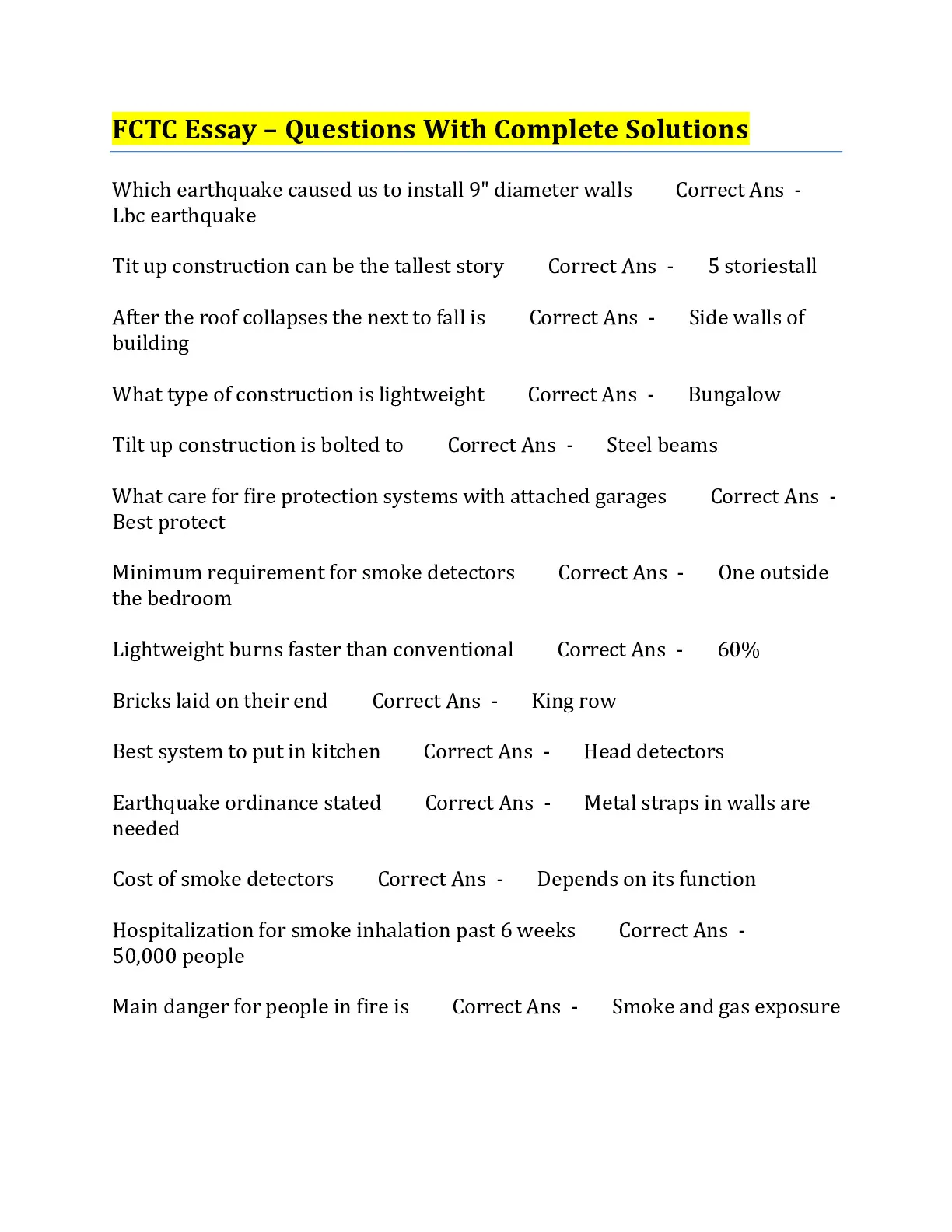 FCTC Essay – Questions With Complete Solutions