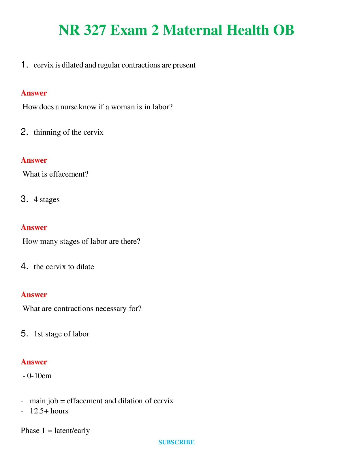 NR 327 Exam 2 Maternal Health OB (Latest 2024 / 2025) Questions and ...