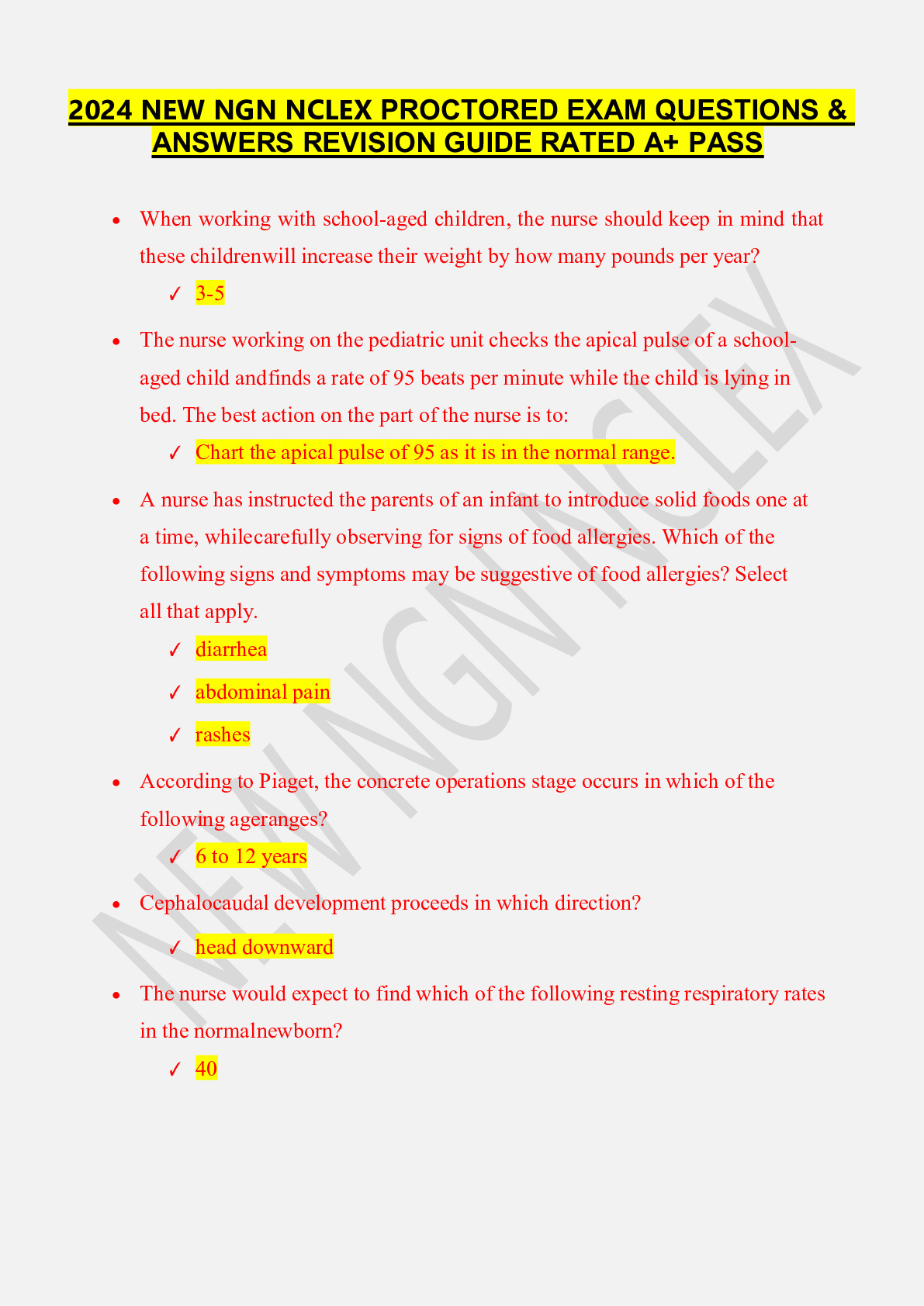 2024 NEW NGN NCLEX PROCTORED EXAM QUESTIONS & ANSWERS REVISION GUIDE RATED A+ PASS