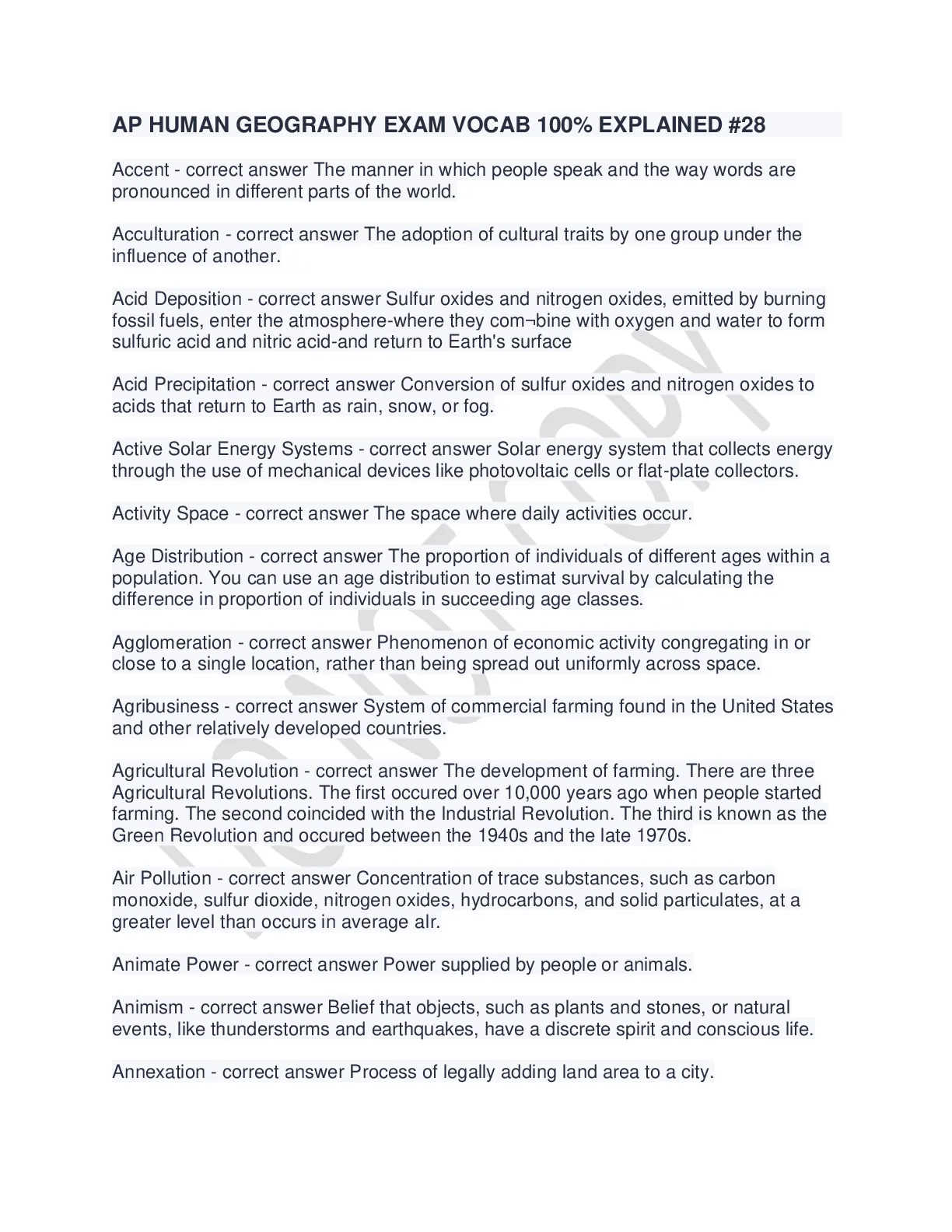 AP HUMAN GEOGRAPHY EXAM VOCAB 100- EXPLAINED -28.