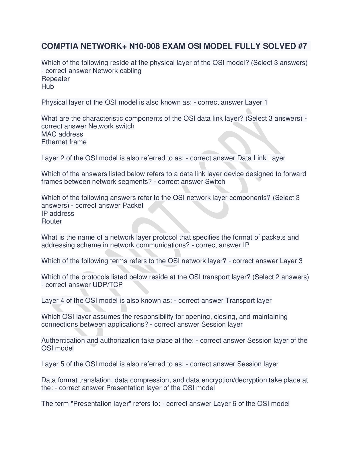 Comptia Network N10 008 Exam Osi Model Fully Solved 7 Docmerit Comptia Network N10 008 Exam Osi Model Fully Solved 7 Docmerit