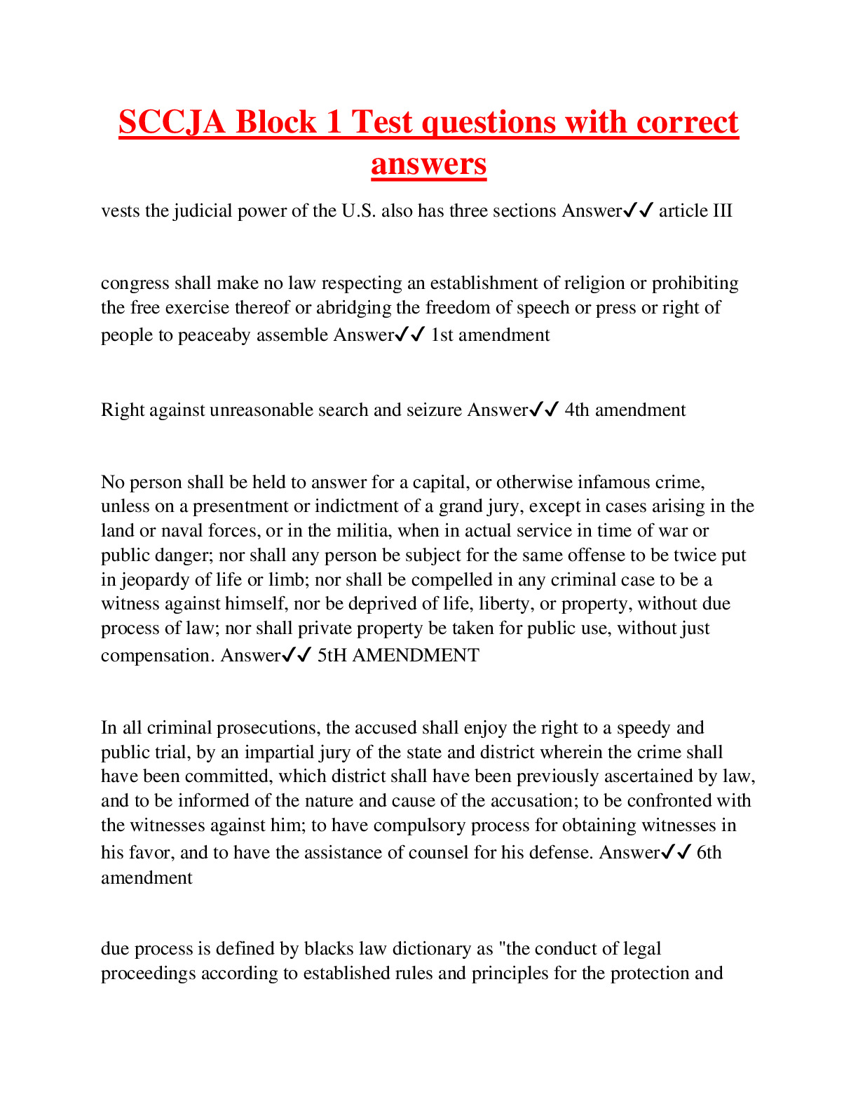 SCCJA Block 1 Test questions with correct answers - DocMerit