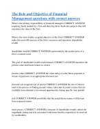 The Role and Objective of Financial Management questions with correct answers